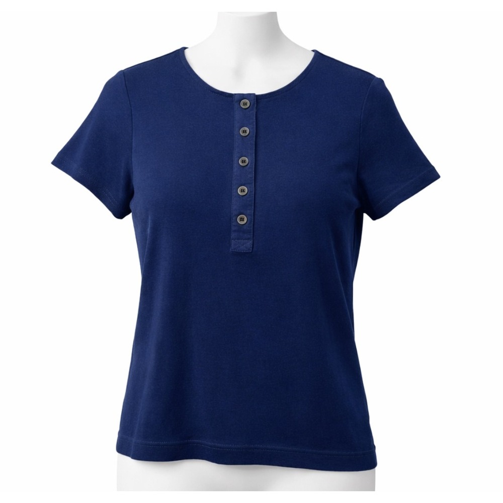 Lauren Ralph‎ Lauren Womens Navy Blue Short Sleeve Henley Casual T Shirt Top L